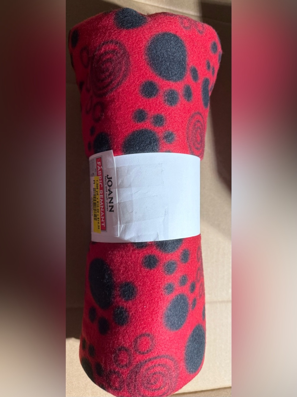 Jo-Ann Remnant 1.306 Yard FAMO Paw Prints on Red Fleece Fabric